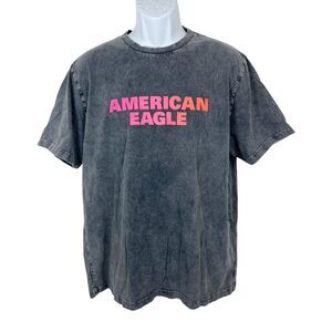 American Eagle Shirt Men Large Grey Short Sleeve Pink Spellout Casual Tee
